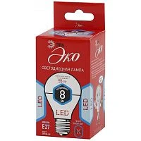 Лампа светодиодная ЭРА A55 E27 8W 4000К 220-240V груша Eco (1/10/100)
