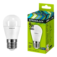Лампа светодиодная Ergolux G45 E27 9W 6500К 172-265V шар (1/10/100)