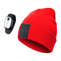 Шапка КОСМОС  со съемным фонарём-клипсой для крепления  красная