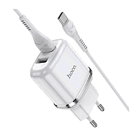 Сетевое З/У HOCO N4 2USB 2.4A с кабелем Type-C белый (1/12/120)