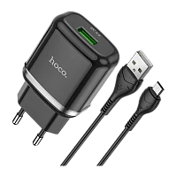 Сетевое З/У HOCO N3 1USB 3.0A 18W QC3.0 с кабелем microUSB черный (1/12/120) 