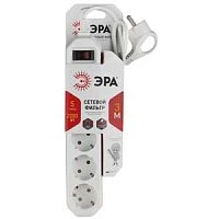 Сетевой фильтр ЭРА USF 5р.С/З 10A 3.0м со шторкой белый (1/20)