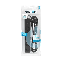 Удлинитель Фотон 10-55S 5р.Б/З 10A 5.0м с выкл. ПВС 2x0.75мм² черный (1/20)