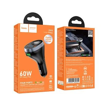 Автомобильное З/У HOCO Z61A 1USB+2Type-C 60W QC3.0 / PD3 черный