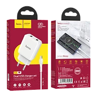Сетевое З/У HOCO N7 2USB 2.1A с кабелем microUSB белый (1/20/120)