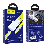 Сетевое З/У HOCO N14 Type-C 20W PD3.0 с кабелем Type-C-Lightning белый (1/12/120)