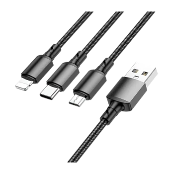 Кабель Borofone BX72 USB (m)-Lightning/Type-C/microUSB (m) 1м 2.0A нейлон черный (1/360)