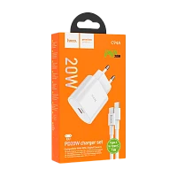 Сетевое З/У HOCO C94A Type-C 20W с кабелем Type-C-Type-C 60W белый (1/13/130)