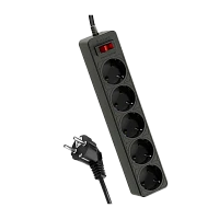 Сетевой фильтр Космос 5р.С/З 10A 1.8м ПВС 3x0.75мм² с выкл. черный (1/20)