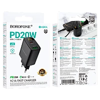 Сетевое З/У Borofone BA96A 1USB+1Type-C 3.0A 20W QC3.0 дисплей черный (1/46/184)