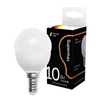 Лампа светодиодная Supermax E14 10W 3000К 230V шар (10/80)