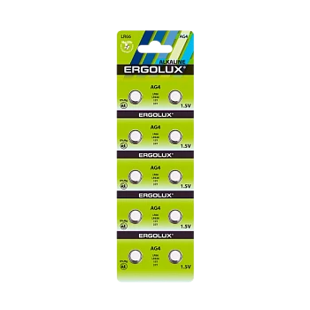 Батарейка Ergolux G4/LR626/LR66/377A/177 BL10 Alkaline 1.5V (10/100/2000)