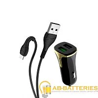 Автомобильное З/У HOCO Z31 2USB 3.4A QC3.0 с кабелем microUSB черный (1/14/140)