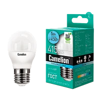 Лампа светодиодная Camelion G45 E27 5W 4500К 170-265V шар матовая (1/10/100)