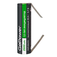 Аккумулятор Li-ion GoPower INR18650 PC1 30A 3.7V 2500mAh б/з с выводами плос.конт. (1/100/400)