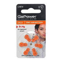 Батарейка GoPower ZA13 BL6 Воздушно-цинковые (6/60/600/3000)