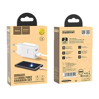 Сетевое З/У HOCO C62A 2USB 2.1A умная зарядка (IC) с кабелем microUSB белый (1/21/126)