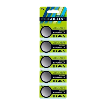 Батарейка Ergolux CR2032 BL5 Lithium 3V (5/100/2000)