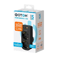 Разветвитель Фотон AM 16-2E-USB/A1C1-QC 2р.С/З 16A PD,QC черный (1/6/72)