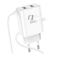 Сетевое З/У HOCO C103A 2USB Type-C (m) 2.1A белый (1/13/130)