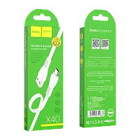 Кабель HOCO X40 USB (m)-microUSB (m) 1м 2.4A TPE белый (1/33/330)