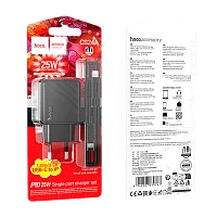 Сетевое З/У HOCO CS24A Type-C 25W PD3.0 с кабелем Lightning черный (1/24/144)