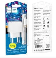 Сетевое З/У HOCO CS11A 1USB 2.1A с кабелем microUSB белый (1/28/168)