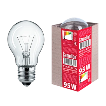 Лампа накаливания Camelion E27 95W 220-240V груша 50мм прозрачная (1/100)