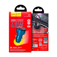 Автомобильное З/У HOCO Z50 1USB+1Type-C 48W дисплей синий (1/12/120) 