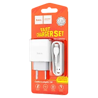 Сетевое З/У HOCO C72A 1USB 2.1A с кабелем Lightning белый (1/30/180)