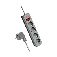 Сетевой фильтр Космос 4р.С/З 10A 1.5м ПВС 3x0.75мм² с выкл. серый (1/20)