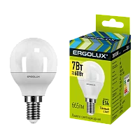 Лампа светодиодная Ergolux G45 E14 7W 3000К 180-240V шар (1/10/100)