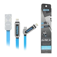 Кабель Remax RC-067t Armor USB (m)-Lightning/microUSB (m) 1м 2.1A голубой