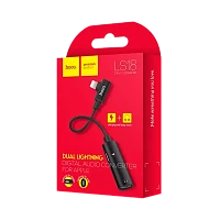 Переходник AUX HOCO LS18 Jack 3.5mm (f)-Lightning (m)/Lightning (f) силикон угловой серый (1/20/160)