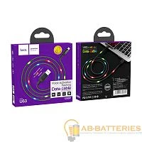Кабель HOCO U63 USB (m)-microUSB (m) 1.2м 2.4A силикон подсветка от звука черный (1/28/168)