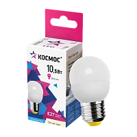 Лампа светодиодная Космос GL45 E27 10.5W 3000К 220V шар матовая (1/10/80)