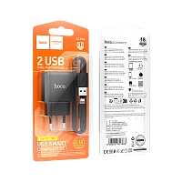 Сетевое З/У HOCO C141A 2USB 2.1A с кабелем Lightning черный (1/28/168)