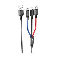 Кабель HOCO X76 USB (m)-Lightning/Type-C/microUSB (m) 1м 2.0A нейлон черный (1/31/310)