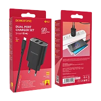 Сетевое З/У Borofone BN2 2USB 2.1A с кабелем microUSB черный (1/35/140)