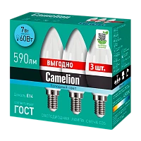 Лампа светодиодная Camelion C35 E14 7W 4500К 170-265V свеча ПРОМО матовая (3/6/120)