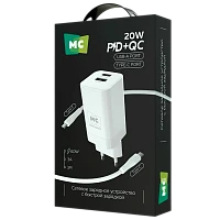Сетевое З/У MORE CHOICE NC85a 1USB+1Type-C 3.0A PD20W с кабелем Type-C/Type-C белый