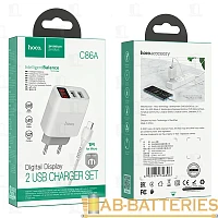 Сетевое З/У HOCO C86A 2USB 2.4A дисплей с кабелем microUSB белый (1/13/130)