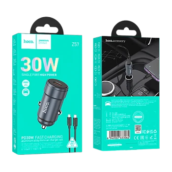 Автомобильное З/У HOCO Z57 Type-C 3.0A 30W PD3.0 с кабелем Type-C-Lightning металлик (1/12/120)