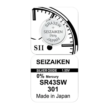 Батарейка SEIZAIKEN 301 (SR43SW) Silver Oxide 1.55V (1/10/100/1000)