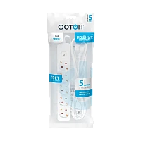 Удлинитель Фотон 16-55ЕS 5р.С/З 16A 5.0м с выкл. ПВС 3x1мм² белый (1/20)