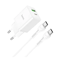 Сетевое З/У HOCO N28 1USB/Type-C 20W с кабелем Type-C-Type-C 60W белый (1/13/130)