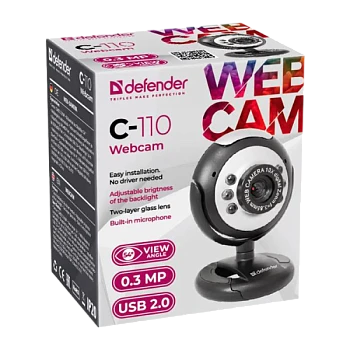 Веб-камера Defender C-110 CMOS 640x480 0.3Мп USB+Jack 3.5мм черный (1/50)