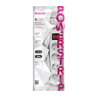 Удлинитель Defender S430 4р.С/З 10A 3.0м с выкл. ПВС 3x1мм² белый (1/30)