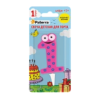 Свеча детская для торта, цифра 1, 1 шт. в упаковке, PATERRA (1/24)
