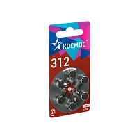 Батарейка Космос ZA312 BL6 Zinc Air 1.45V (6/60/3000)